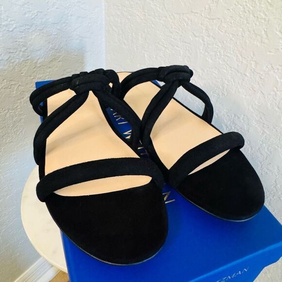 Stuart Weitzman Twist Knot Leather Slide Sandal, Designer Size‎ 8, Black, NWT - Picture 3 of 17